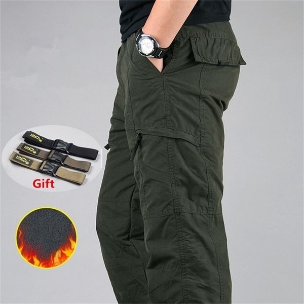 

men's winter thicken fleece cargo men casual cotton military tactical baggy pants warm trousers plus size 3xl 201113, Black