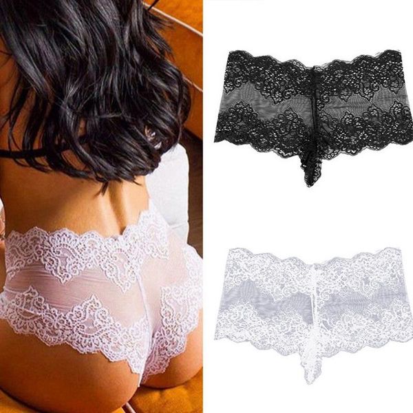 

women's panties 2021 women boyshort lace high waist floral lingerie briefs breathable underwear thong g-string size xl, Black;pink