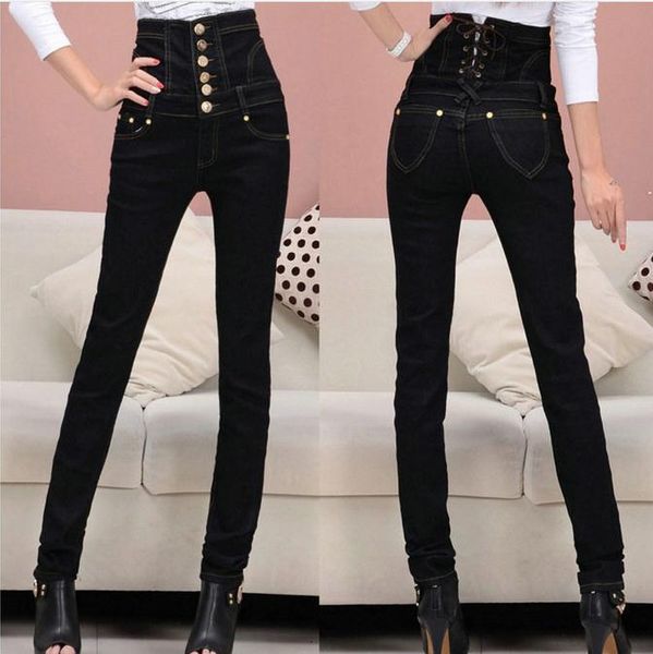 

women's waistline were thin size pencil pants jeans quxc, Blue