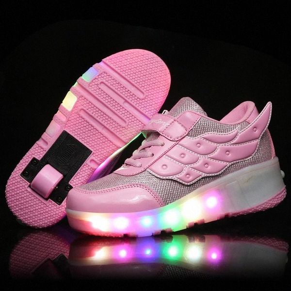 

kids glowing sneakers sneakers with wheels led light up roller skates sport luminous lighted shoes for kids boys pink black #gx8l
