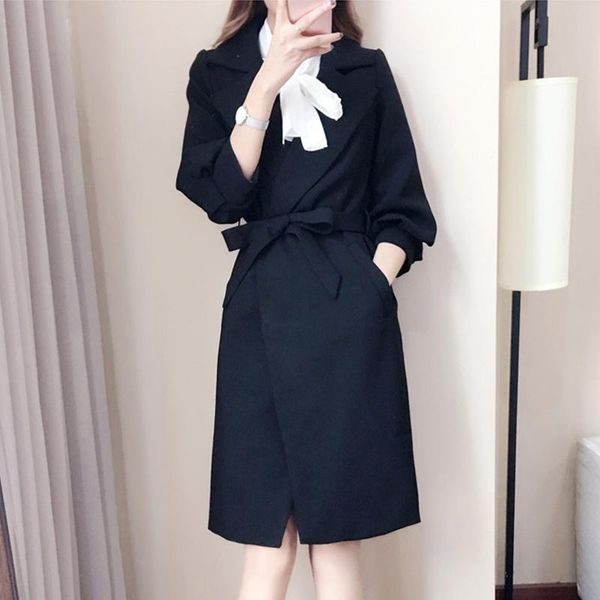 

new fashion mid-long trench coat women khaki slim belt cloak mujer windbreaker female winter clothes women, Tan;black