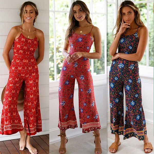 

women print camis o-neck rompers women jumpsuit wide leg jumpsuits for 2018 jumpsuit casual rompers women's1, Black;white