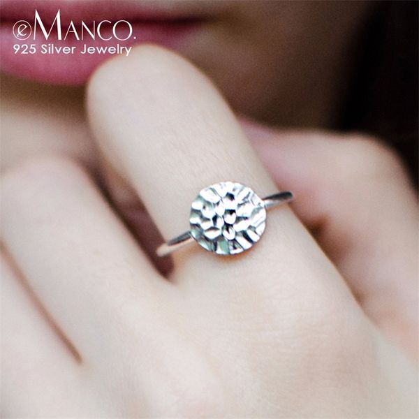 

e-manco 925 silver rings minimalist engagement rings vintage fine jewelry geometric round shape women jewelry wholesale price y200323, Slivery;golden