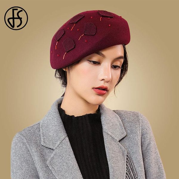 

fs 100% wool beret hat vintage winter wool hats women elegant french fedora cap wine red autumn party wedding caps, Blue;gray