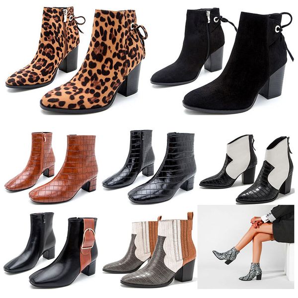 

new fashion winter womens boots red black brown leopard snake print thick-heeled bow ladies boots 5cm 8cm
