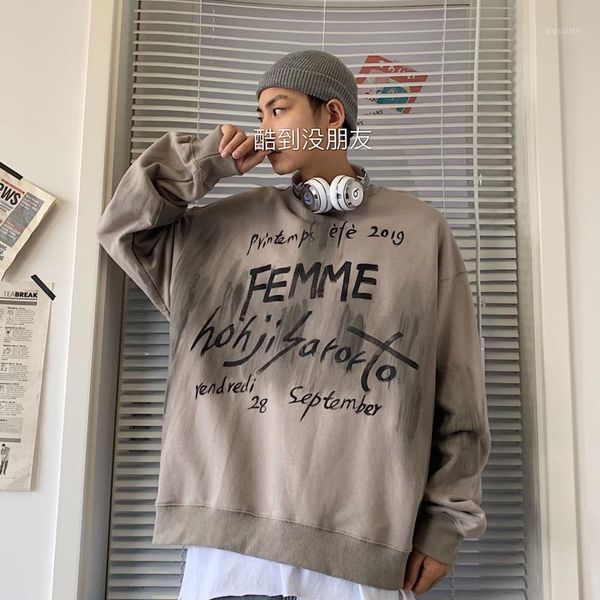 

2019 autumn and winter new korean version of the couple europe and the united states loose tie dyed printed pullover1, Black
