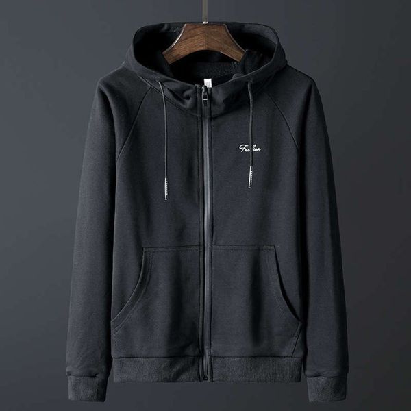 

hooded spring plus and sweater autumn men's size cardigan coat fat man casual sportswear, Gray