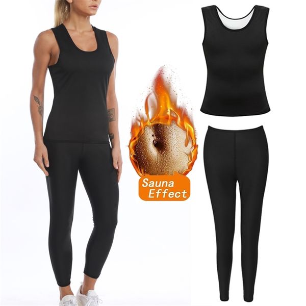 

womens shapewear set slimming pants + sweat shirt body shapers waist trainer corsets thermo sauna reducing and shaping girdles 201222, Black;white