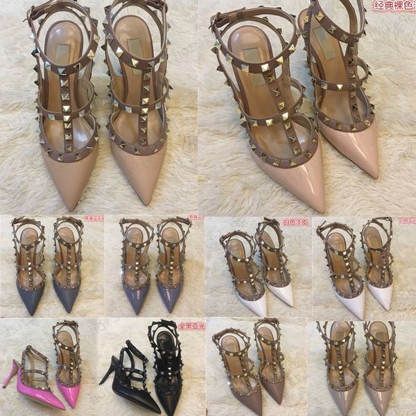 

2020 women pumps wedding shoes woman high heels sandal nude fashion ankle straps rivets shoes high heels bridal shoes 35-45, Black