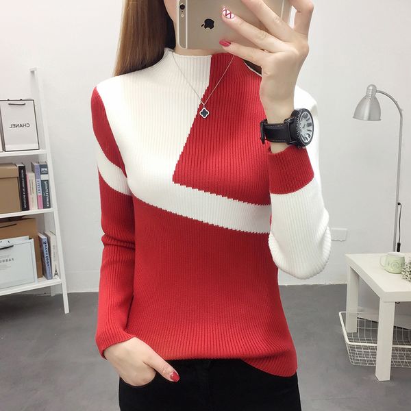 

sweater women for winter 2020 fashion autumn patchwork knitted long sleeve pullover female tricot slim fit jumper ropa mujer c1121, White;black
