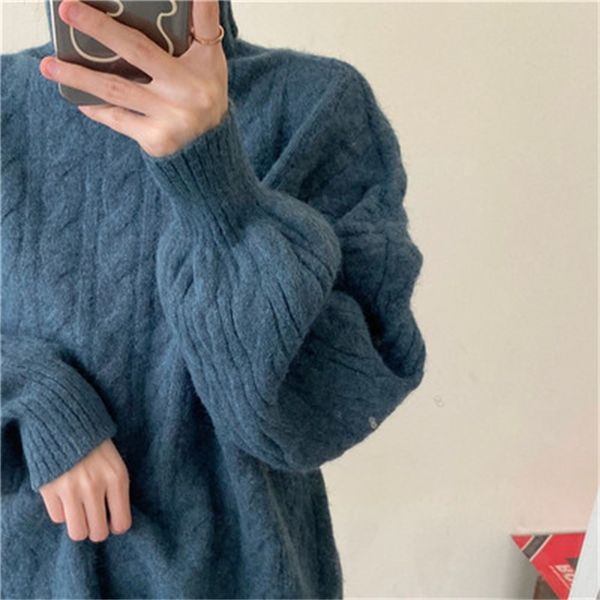 

women's 2021 turtlenecks loose fall and winter new retro hong kong lazy wind thick torsion sweater 1 x8vc, White;black