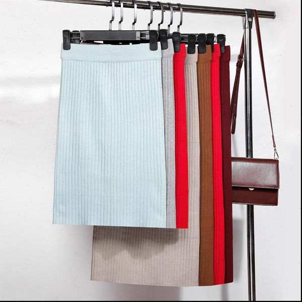 

hlbcbg 57 77cm elastic band women skirts autumn winter warm knitted straight skirt ribbed mid long skirt black
