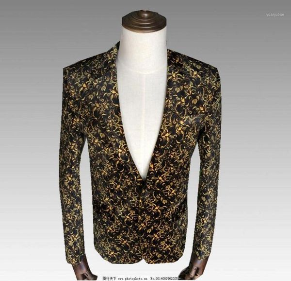 

party male yellow printing banquet suits fashion men's slim fit nightclub style dj dance performance costumes men blazer jacket1, White;black