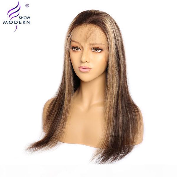 

brazilian colored human hair wigs 13x4 honey highlighted straight lace front human hair wigs for women remy 150% modern show, Black;brown