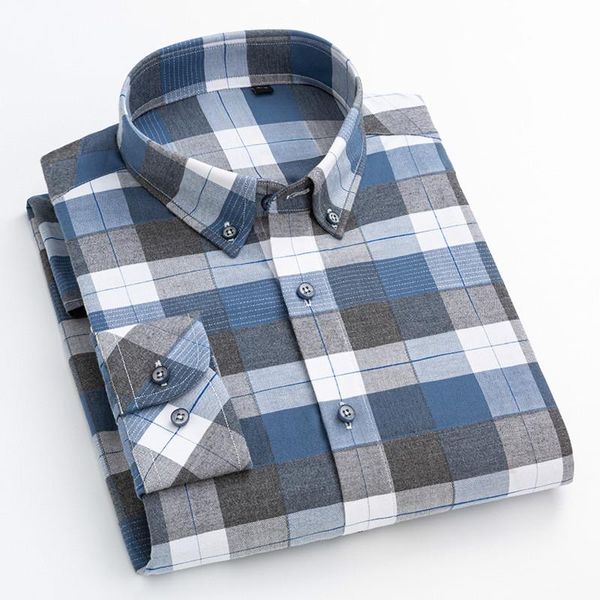 

men's dress shirts pure cotton high-quality longsleeve shirt for men checkered casual plaid mens clothing slim fit button up, White;black