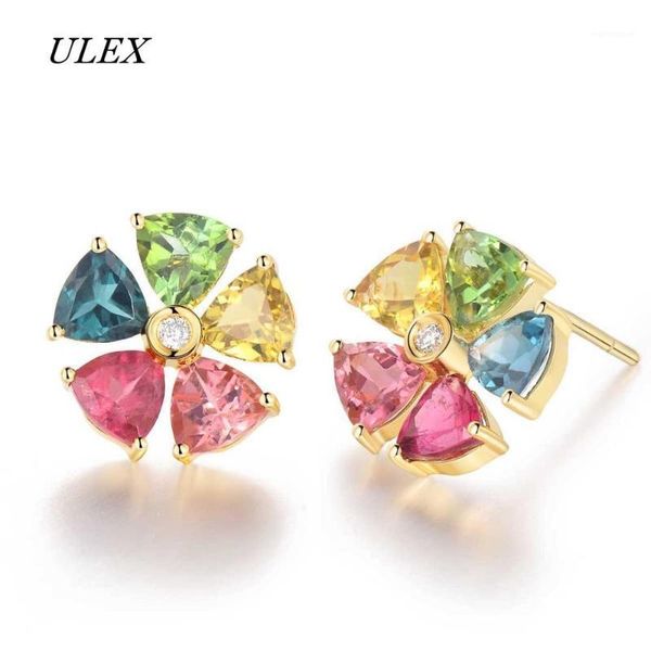 

ulex wholesale flower earring studs fashion rose gold-color multi cubic zircon noble flower fancy stud earrings for women1, Golden;silver