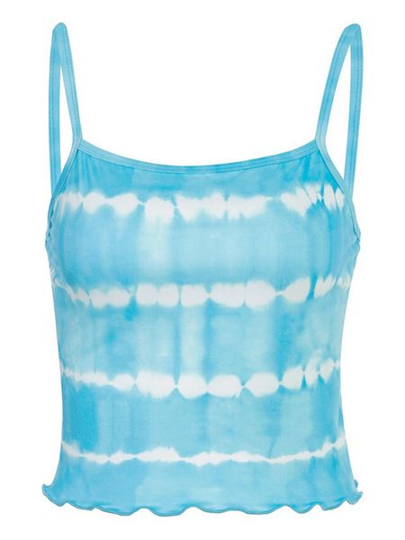 

womens thin belt camisole, tie dyed blue fungus ruffled hem crop vest soft skin friendly and breathable, White