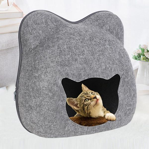 

cat beds & furniture detachable felt house breathable kitten tent cave gray washable kitty bed sleeping basket with cushion mat for little p