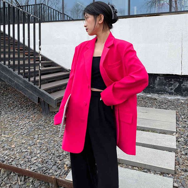 

women's suits & blazers [eam] women rose pink color big size blazer lapel long sleeve loose fit jacket fashion spring autumn 2022 1de01, White;black