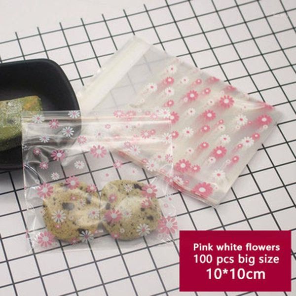 

100pcs self adhesive packaging bag transparent bags red white flowers fresh flower soap biscuits birthday party gift bag1