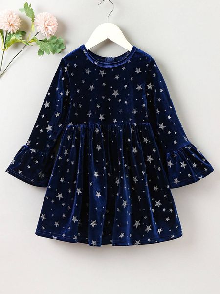 

toddler girls galaxy print velvet dress she, Red;yellow