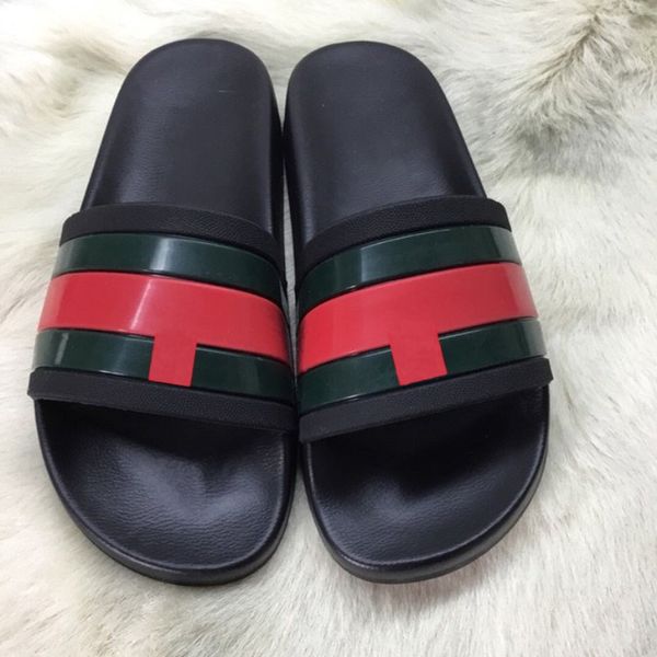 

big size 35-46 classic design genuine leather men women flower fashion sandals popular color mixing ladies flat slippers with the box, Black