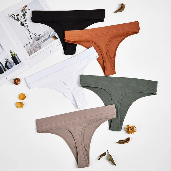 Moda Cuecas Femininas Algodão Fio dental Tanga Lingerie Macia Tanga Cuecas Femininas Cuecas Sexy Cintura Baixa Íntima