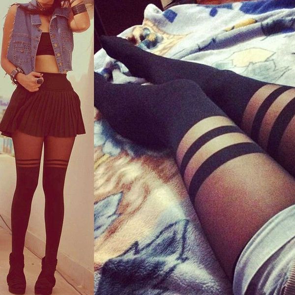 

fashion women temptation sheer mock tights pantyhose black stockings, Black;white