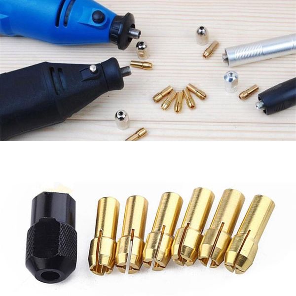 

professional hand tool sets 7pcs brass drill chucks collet bits 1-3.2mm shank screw nut rotary tools woodworking