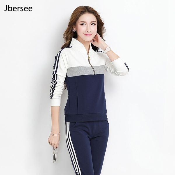 

spring autumn female 2 piece set pullover stand collar two piece set casual women slim tracksuit set yz8006 201120, White