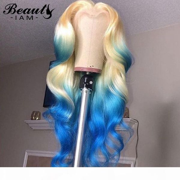 

blonde 613 lace front wig pre plucked blue wig wet and wavy loose wave ombre colored lace front human hair wigs for women, Black