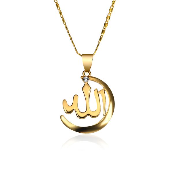 Collana Islam musulmana color oro Collana donna / uomo Gioielli con strass Religione Luna Pendenti con collane per nome arabo