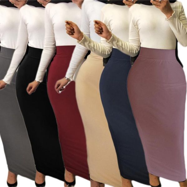 

winter autumn skirts high waist muslim bodycon sheath long skirt modal cotton women solid femme pencil skirts streetwear fashion1, Red
