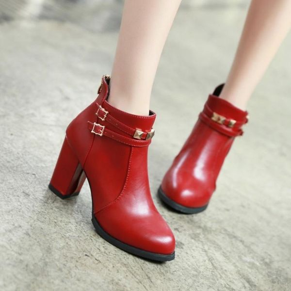 

boots big size 11 12 13 14 15 16 17 18 19 round-headed, thick-heeled, high-heeled, zipper metal-trimmed short-barrel fashion, Black