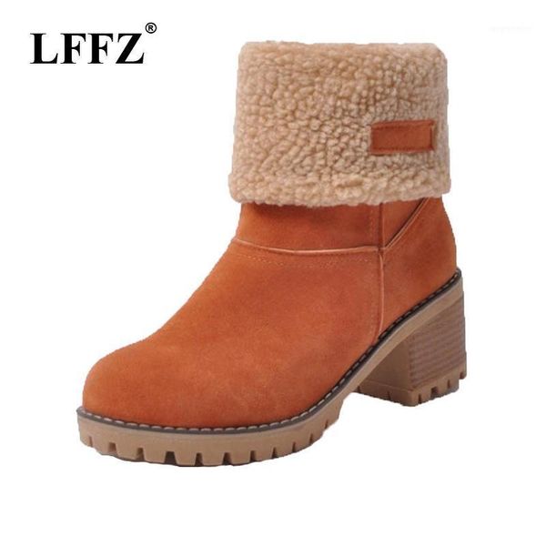 

lffz new shoes women boots shoes thick heels mid-calf motorcycle boots winter full fur warm snow russia fm441, Black