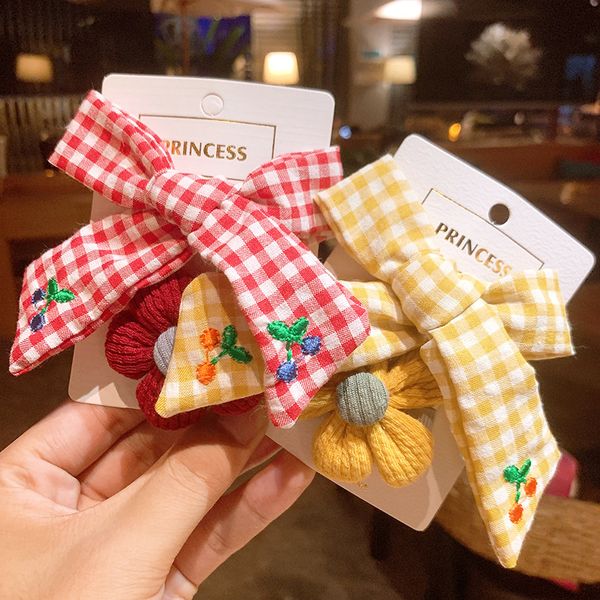 

ins girls princess bow ballic клип милый цветок тиара девушки челки клип тартан плед ткань искусства вишня аксессуары для волос 5 цветов cz1, Slivery;white