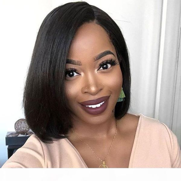

brazilian human hair lace front wigs short bob human hair wigs with baby hair pre plucked bleached knots natural color, Black;brown