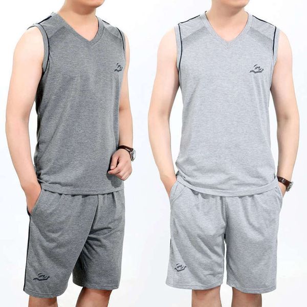 

summer 2020 suit new sports casual handsome clothes short sleeve t-shirt men's sleeveless, Gray