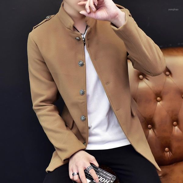 

hombres gabardina hombres otoño invierno rompevientos abrigo largo diseño trinchera macho moda mandarín collar abrigos y chaquet1, Tan;black