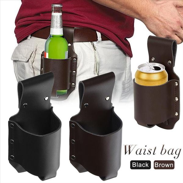 

outdoor mountaineering beer waist packs pocket belt beer bottle cover waist pack bag for men pu leather fanny pouch hanging bags