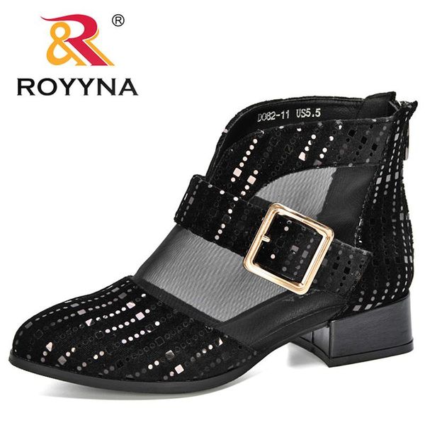 

boots royyna 2021 designers mesh women's fashion round toe transparent ankle ladies summer sandals high footwear, Black