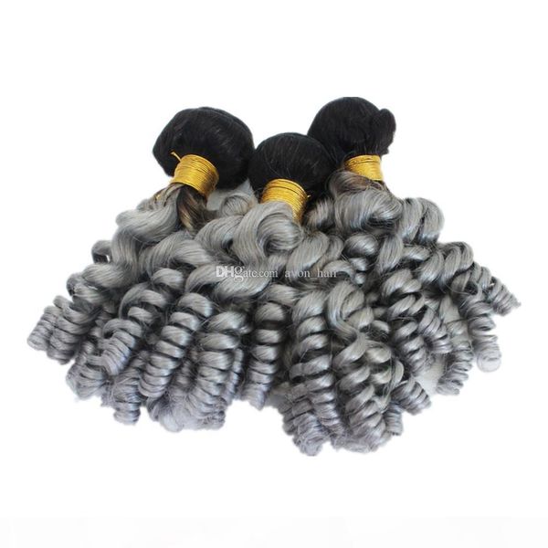 

dark roots aunty funmi human hair 3bundles brazilian ombre two color 1b grey funmi curly hair extensions 300g lot, Black