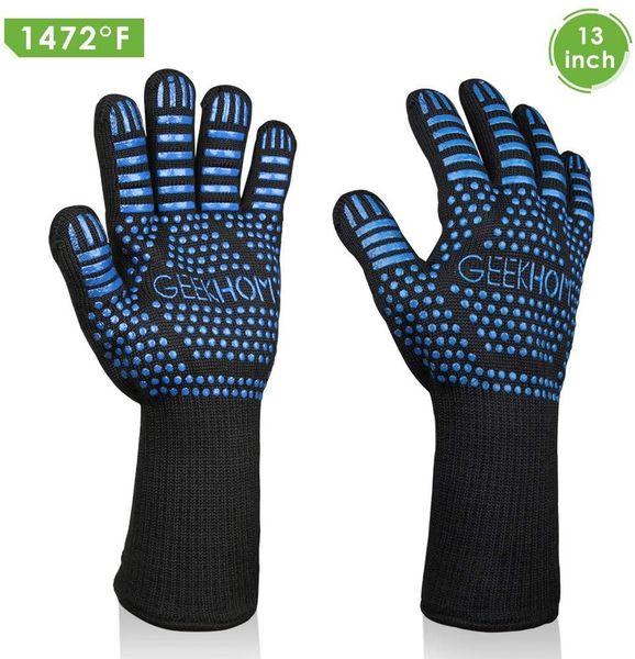 

geekhom 2pcs grilling gloves heat resistant bbq grill gloves 13 inch oven gloves for smoker barbecue baking cooking welding sqckms