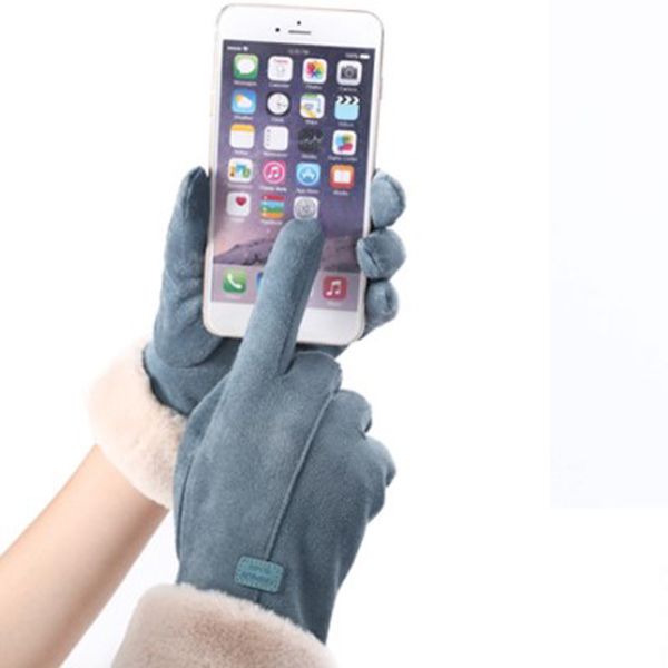 

classic design womens winter driving waterproof windproof gloves keep warm touch screen faux suede glove, Blue;gray