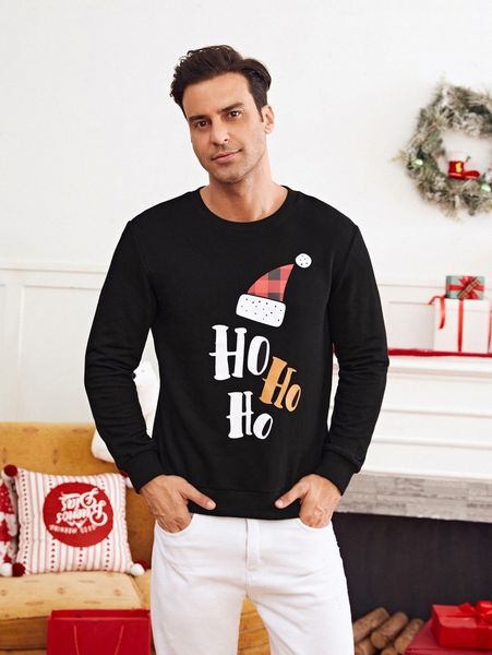 

men christmas print sweatshirt z6c4#, Black
