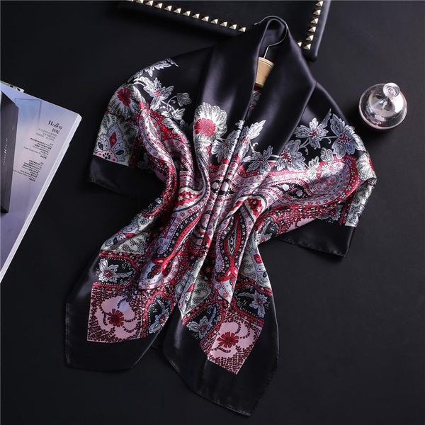 

2020 роскошные печать сатин шелк женщин квадрат square scarf follard hijab lady bandana scarfslarge оголовье платки платок шарфы sqclve, Blue;gray