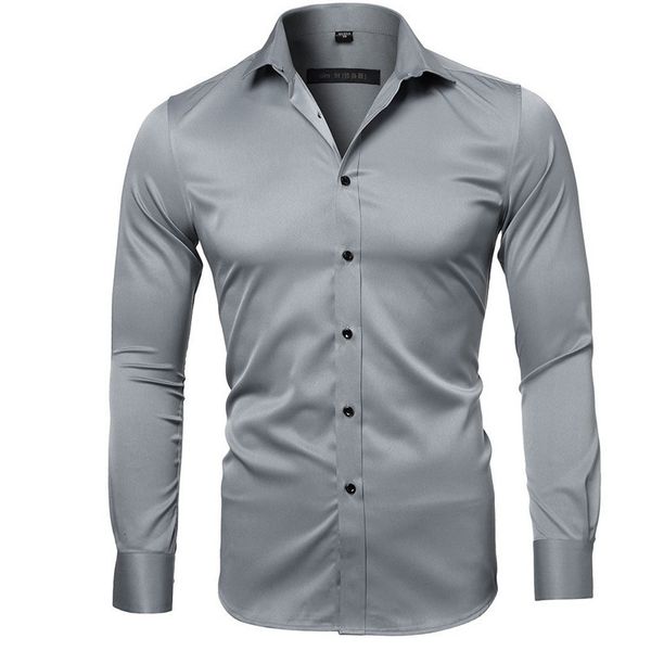 

autumn and winter 2020 new business men's solid color elastic bamboo fiber long sleeve shirt, White;black