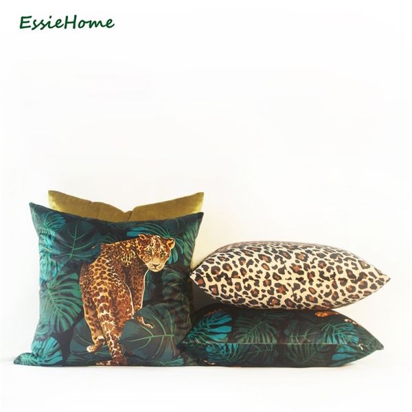 ESSIE HOME Tropisches Tiermuster Leopard Dschungel Digitaldruck Samt Kissenbezug Kissenbezug für Wohnzimmer 210201