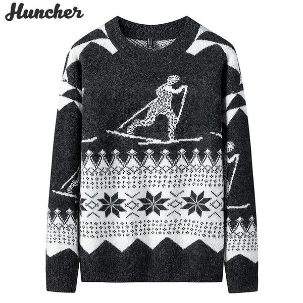 

men's sweaters huncher mens knitted sweater male 2021 winter casual patckwork pullover jumper men korean fashion black for, White;black