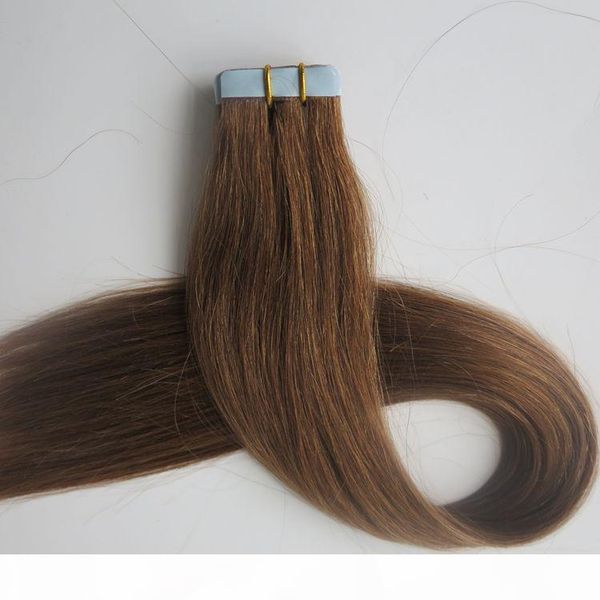 

50g 20pcs tape in hair extensions 18 20 22 24inch #8 light brown straight brazilian indian glue skin weft human hair, Black